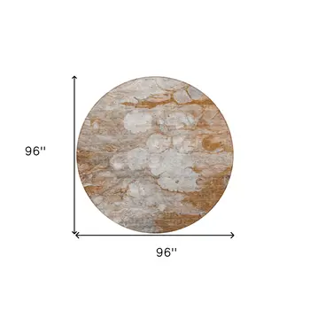 8' Terra Cotta Gray And Silver Round Abstract Washable Indoor Outdoor Area Rug