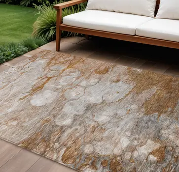 8' X 10' Terra Cotta Gray And Silver Abstract Washable Indoor Outdoor Area Rug
