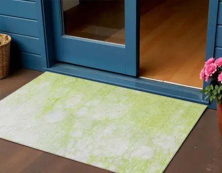 3' X 5' Artichoke Green And Ivory Abstract Washable Indoor Outdoor Area Rug