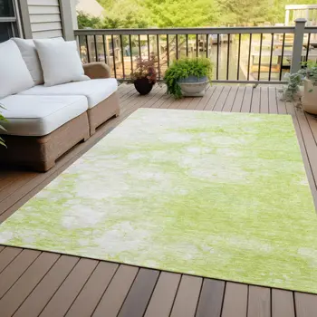 3' X 5' Artichoke Green And Ivory Abstract Washable Indoor Outdoor Area Rug