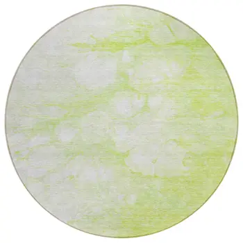 8' Artichoke Green And Ivory Round Abstract Washable Indoor Outdoor Area Rug