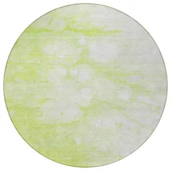 8' Artichoke Green And Ivory Round Abstract Washable Indoor Outdoor Area Rug