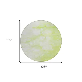 8' Artichoke Green And Ivory Round Abstract Washable Indoor Outdoor Area Rug