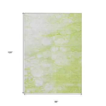 8' X 10' Artichoke Green And Ivory Abstract Washable Indoor Outdoor Area Rug