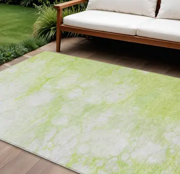 9' X 12' Artichoke Green And Ivory Abstract Washable Indoor Outdoor Area Rug