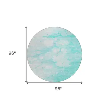 8' Aqua Ivory And Teal Blue Round Abstract Washable Indoor Outdoor Area Rug