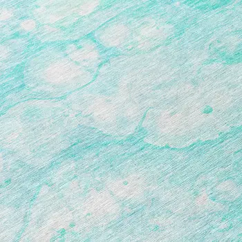 8' Aqua Ivory And Teal Blue Round Abstract Washable Indoor Outdoor Area Rug