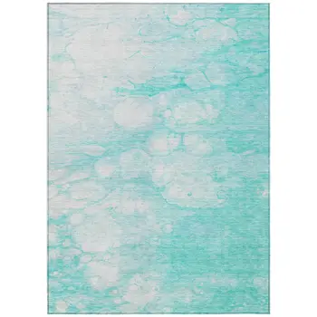 9' X 12' Aqua Ivory And Teal Blue Abstract Washable Indoor Outdoor Area Rug
