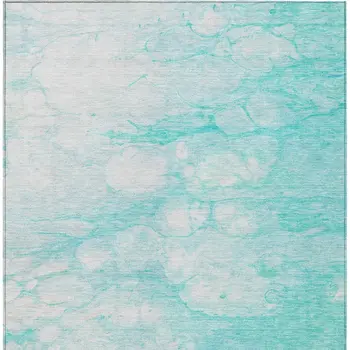 9' X 12' Aqua Ivory And Teal Blue Abstract Washable Indoor Outdoor Area Rug