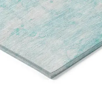 9' X 12' Aqua Ivory And Teal Blue Abstract Washable Indoor Outdoor Area Rug