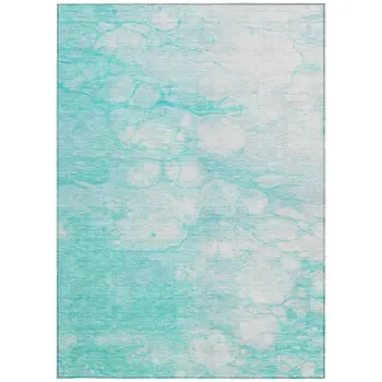 9' X 12' Aqua Ivory And Teal Blue Abstract Washable Indoor Outdoor Area Rug