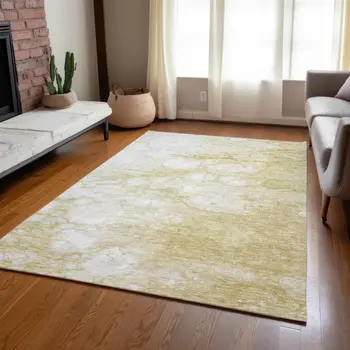 3' X 5' Beige Taupe And Artichoke Green Abstract Washable Indoor Outdoor Area Rug