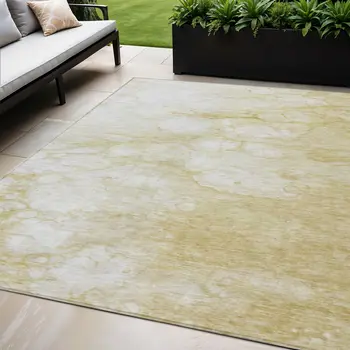 5' X 8' Beige Taupe And Artichoke Green Abstract Washable Indoor Outdoor Area Rug