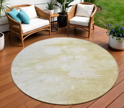 8' Beige Taupe And Artichoke Green Round Abstract Washable Indoor Outdoor Area Rug