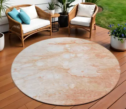 8' Copper Beige And Silver Round Abstract Washable Indoor Outdoor Area Rug