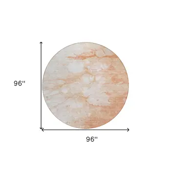 8' Copper Beige And Silver Round Abstract Washable Indoor Outdoor Area Rug