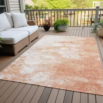9' X 12' Copper Beige And Silver Abstract Washable Indoor Outdoor Area Rug