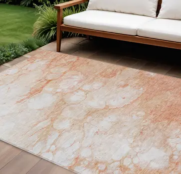 10' X 14' Copper Beige And Silver Abstract Washable Indoor Outdoor Area Rug