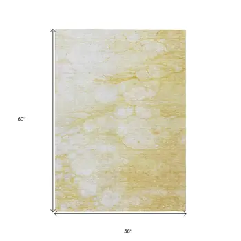 3' X 5' Gold Beige And Ivory Abstract Washable Indoor Outdoor Area Rug