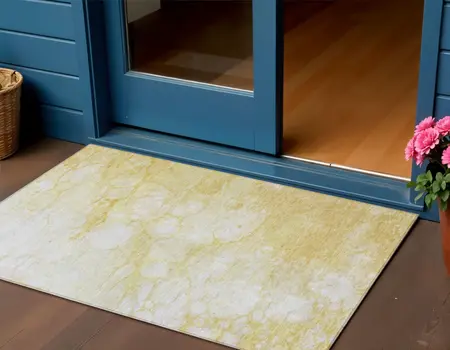 3' X 5' Gold Beige And Ivory Abstract Washable Indoor Outdoor Area Rug