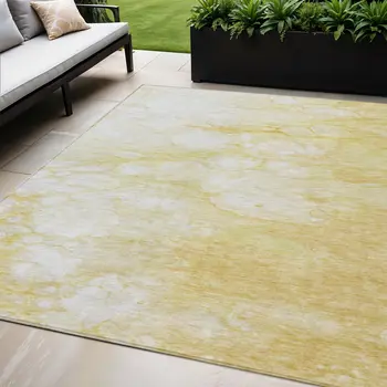 5' X 8' Gold Beige And Ivory Abstract Washable Indoor Outdoor Area Rug