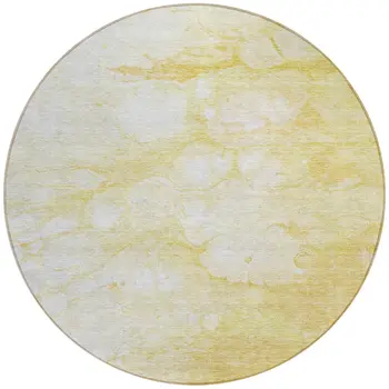 8' Gold Beige And Ivory Round Abstract Washable Indoor Outdoor Area Rug