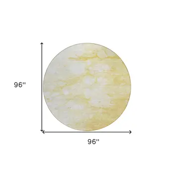 8' Gold Beige And Ivory Round Abstract Washable Indoor Outdoor Area Rug