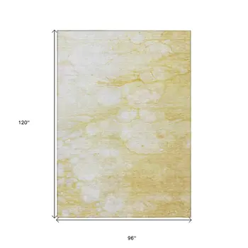 8' X 10' Gold Beige And Ivory Abstract Washable Indoor Outdoor Area Rug