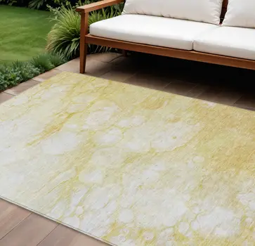 10' X 14' Gold Beige And Ivory Abstract Washable Indoor Outdoor Area Rug
