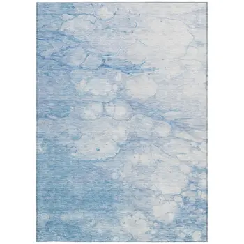 3' X 5' Sky Blue Denim Blue And Silver Abstract Washable Indoor Outdoor Area Rug