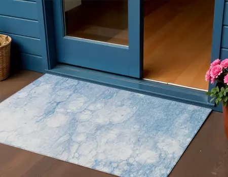 3' X 5' Sky Blue Denim Blue And Silver Abstract Washable Indoor Outdoor Area Rug