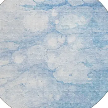 8' Sky Blue Denim Blue And Silver Round Abstract Washable Indoor Outdoor Area Rug