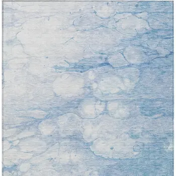 8' X 10' Sky Blue Denim Blue And Silver Abstract Washable Indoor Outdoor Area Rug