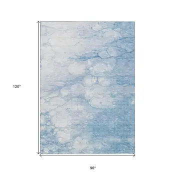 8' X 10' Sky Blue Denim Blue And Silver Abstract Washable Indoor Outdoor Area Rug