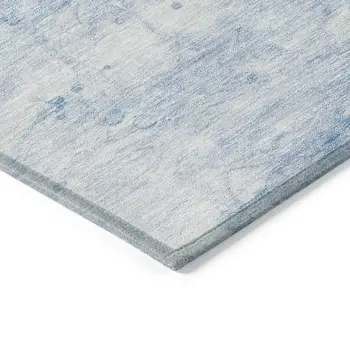 8' X 10' Sky Blue Denim Blue And Silver Abstract Washable Indoor Outdoor Area Rug