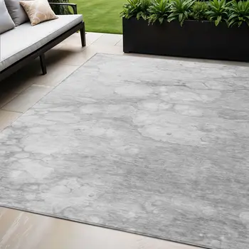 5' X 8' Silver Gray And Ivory Abstract Washable Indoor Outdoor Area Rug