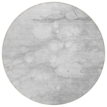 8' Silver Gray And Ivory Round Abstract Washable Indoor Outdoor Area Rug