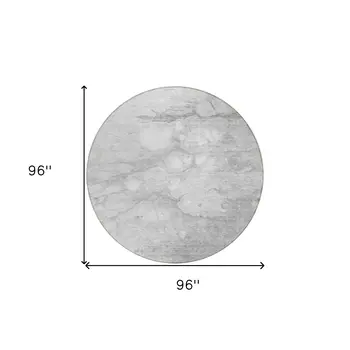 8' Silver Gray And Ivory Round Abstract Washable Indoor Outdoor Area Rug