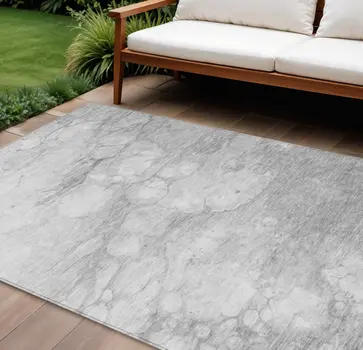 9' X 12' Silver Gray And Ivory Abstract Washable Indoor Outdoor Area Rug