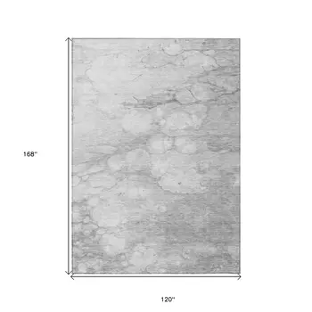 10' X 14' Silver Gray And Ivory Abstract Washable Indoor Outdoor Area Rug