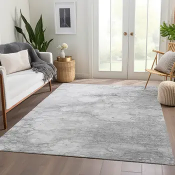 10' X 14' Silver Gray And Ivory Abstract Washable Indoor Outdoor Area Rug
