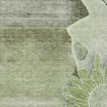 8' X 10' Artichoke Green And Gray Floral Washable Indoor Outdoor Area Rug