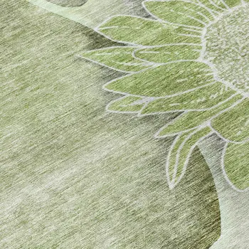 8' X 10' Artichoke Green And Gray Floral Washable Indoor Outdoor Area Rug