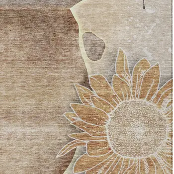 3' X 5' Brown Beige And Taupe Floral Washable Indoor Outdoor Area Rug