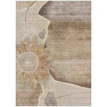 5' X 8' Brown Beige And Taupe Floral Washable Indoor Outdoor Area Rug