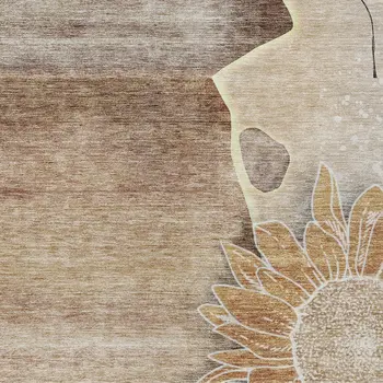 8' X 10' Brown Beige And Taupe Floral Washable Indoor Outdoor Area Rug