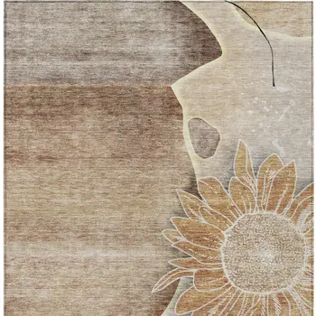 9' X 12' Brown Beige And Taupe Floral Washable Indoor Outdoor Area Rug