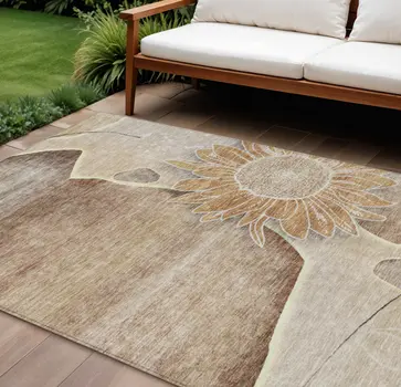 10' X 14' Brown Beige And Taupe Floral Washable Indoor Outdoor Area Rug