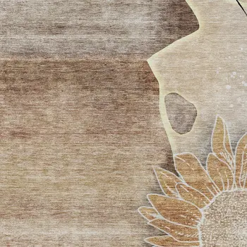 10' X 14' Brown Beige And Taupe Floral Washable Indoor Outdoor Area Rug