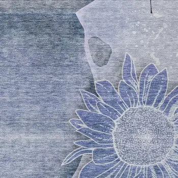 5' X 8' Sky Blue And Indigo Floral Washable Indoor Outdoor Area Rug